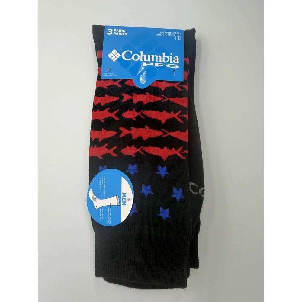 Columbia Men's PFG Patriot Crew Socks 2 Pack 6 Pairs sz 6-12 Fishing